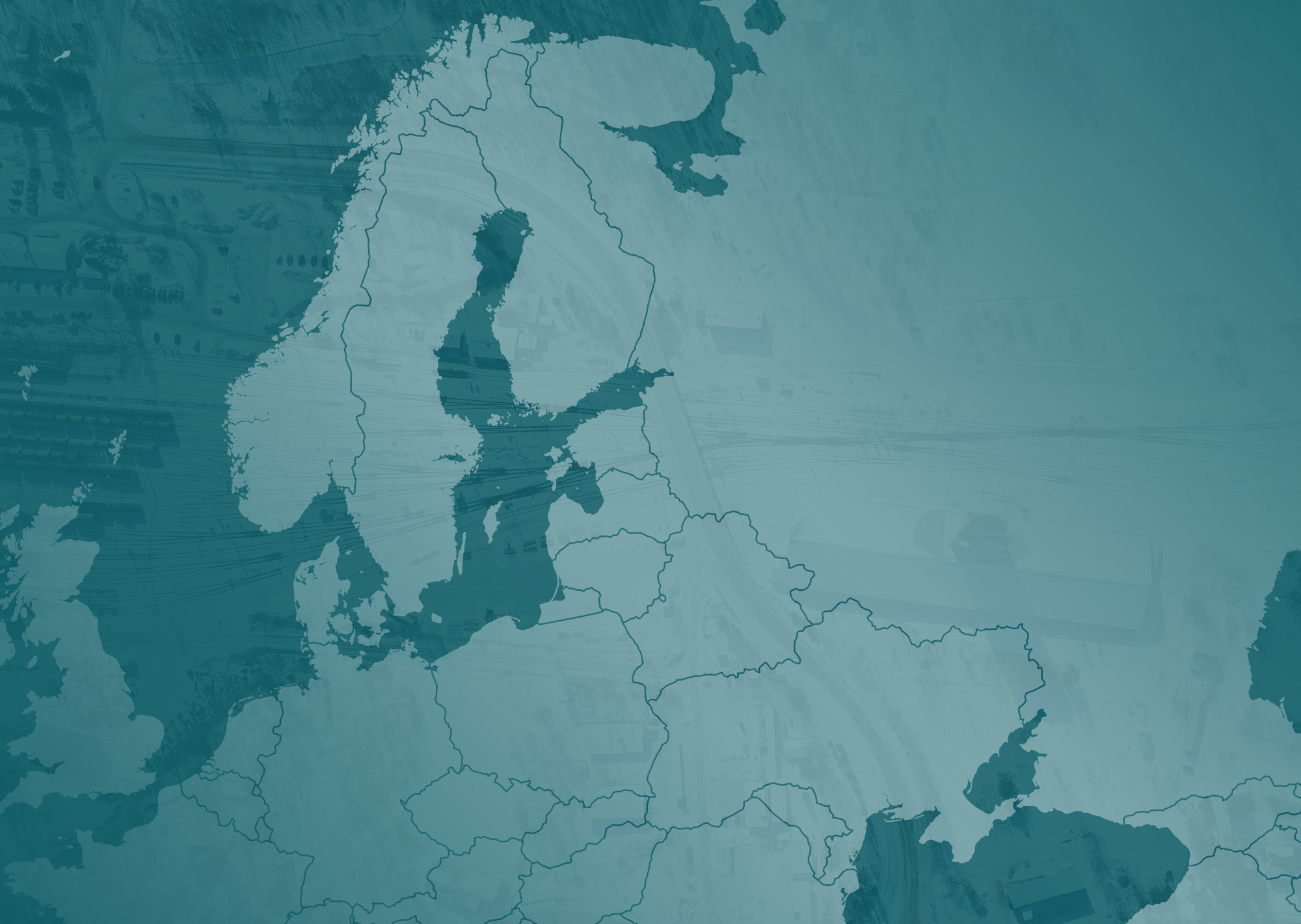 Karttakuva, johon rajattu Eurooppaa ja rajaviivoja Suomesta Ukrainaan.