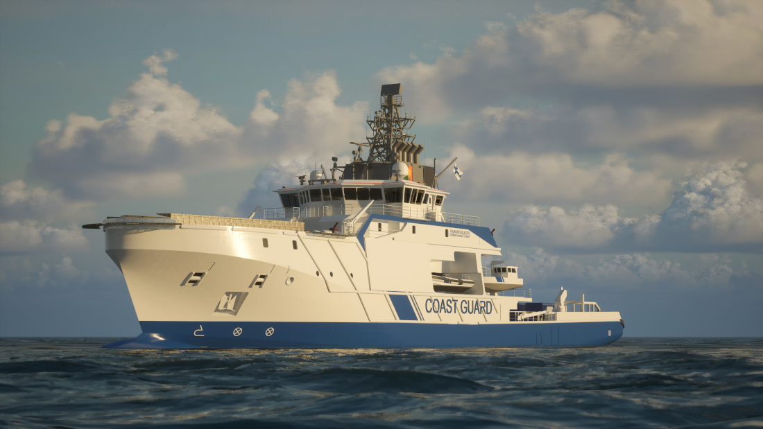 An illustration of a new patrol ship at sea.