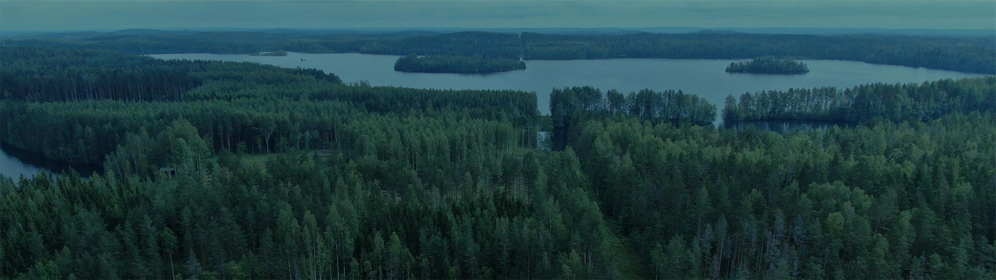 Koristeellinen kuva; ilmakuva Suomen luonnosta.