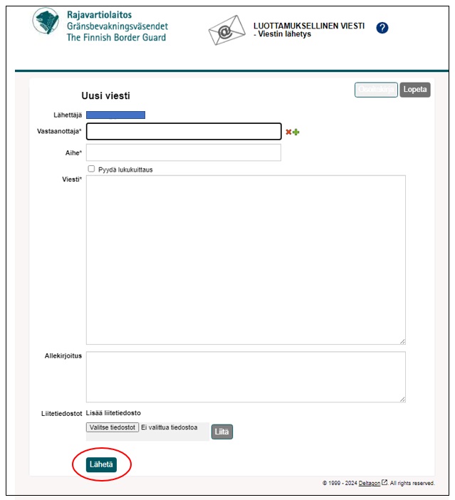 ‘New message’ form with the functions mentioned in the text.