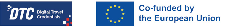 DTC logo och EU flagga. Text: Digital Travel Credentials, Co-funded by the European Union.