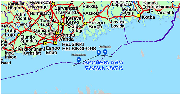 Karttakuva Suomenlahdelta.