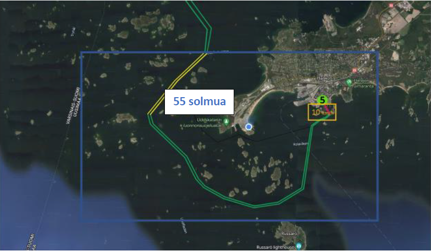 Område med hastighetsbegränsning utanför Hangö.