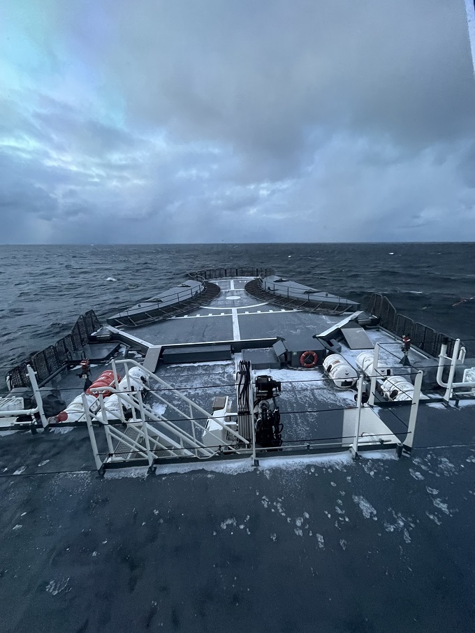 Photo of the bow of the patrol vessel Turva.