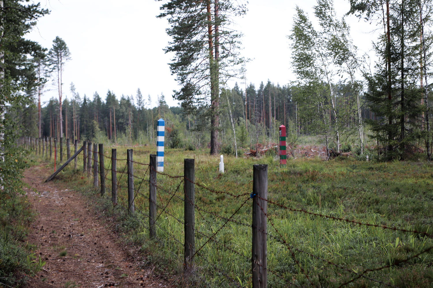 Vanhaa piikkilanka-aitaa itärajalla