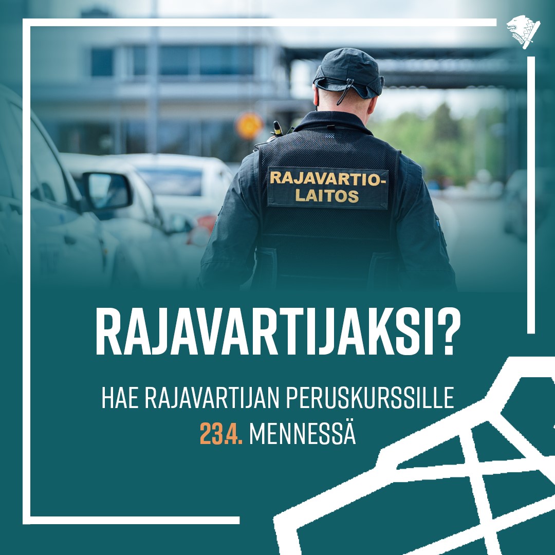 Kuvassa rajavartijan selkä. Kuvaan muokattu teksti 