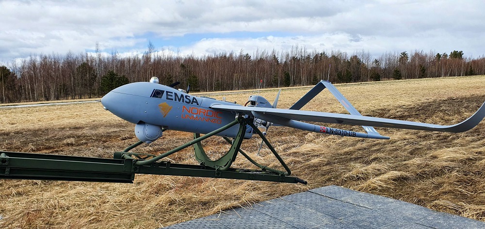 Unmanned aerial system landed on a field.