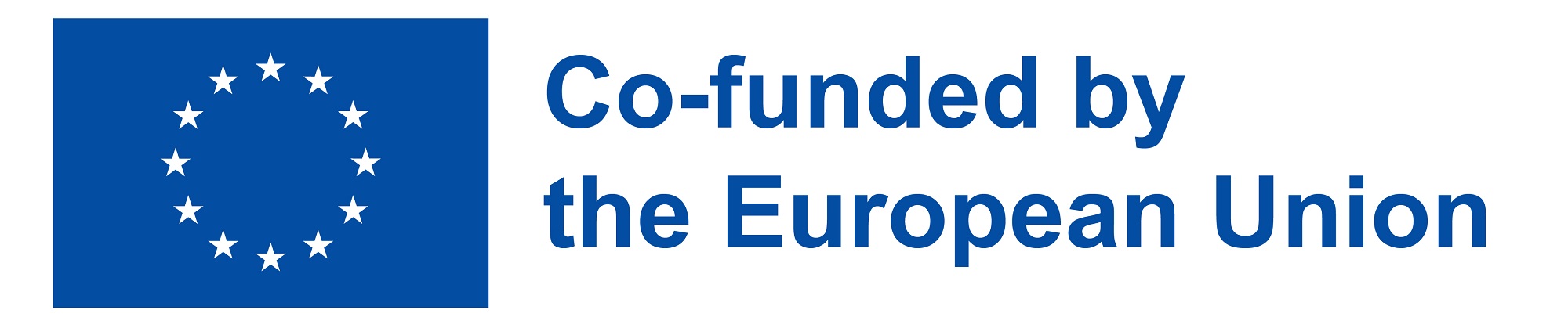 Euroopan unionin sininen lippu jossa valkoisia tähtiä ympyrässä. Kuvassa teksti co-funded by the European Union.